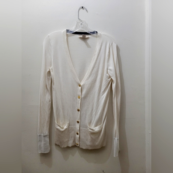 Banana Republic French Vanilla cotton long button down cardigan gold buttons SM - Picture 1 of 7